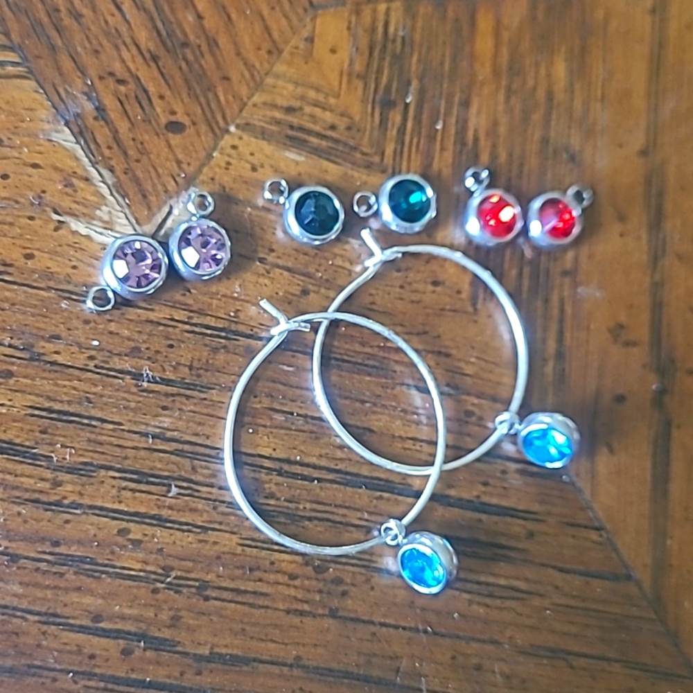 Silver Hoops with 4 Interchangeable Crystal Dangles